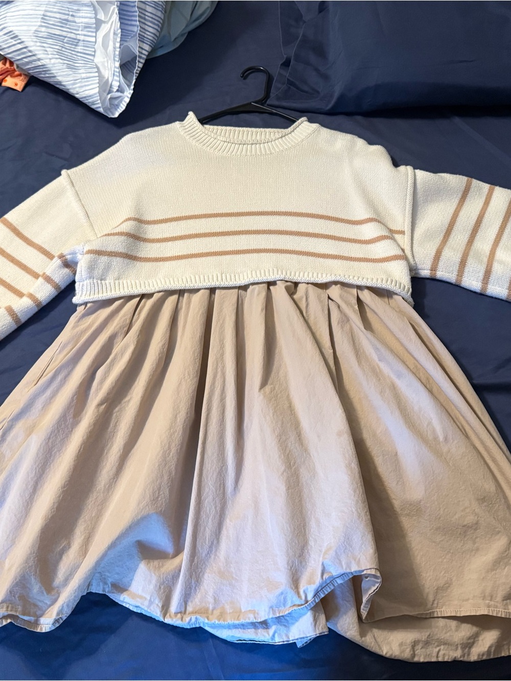 She & Sky Women’s Large Cream & Tan Striped Knit Top with Beige Skirt Dress